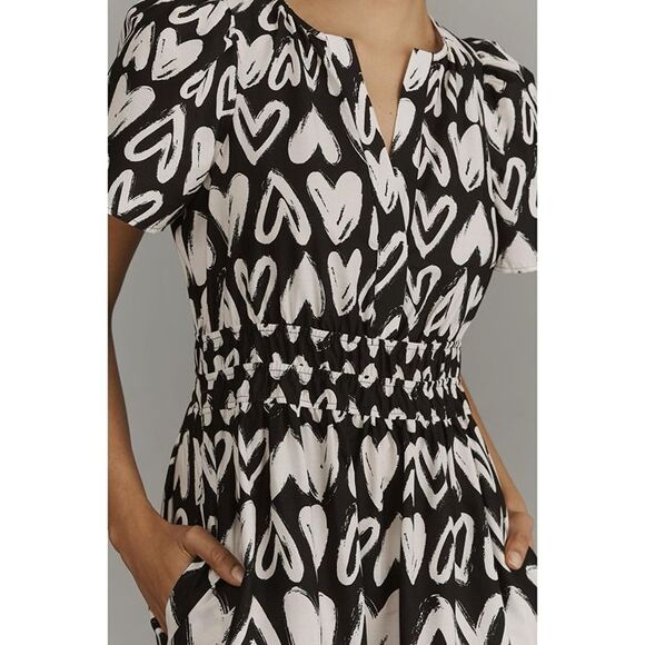 Anthropologie Somerset Maxi Dress Womens Small S Black White Hearts Pockets NWT - Picture 3 of 12